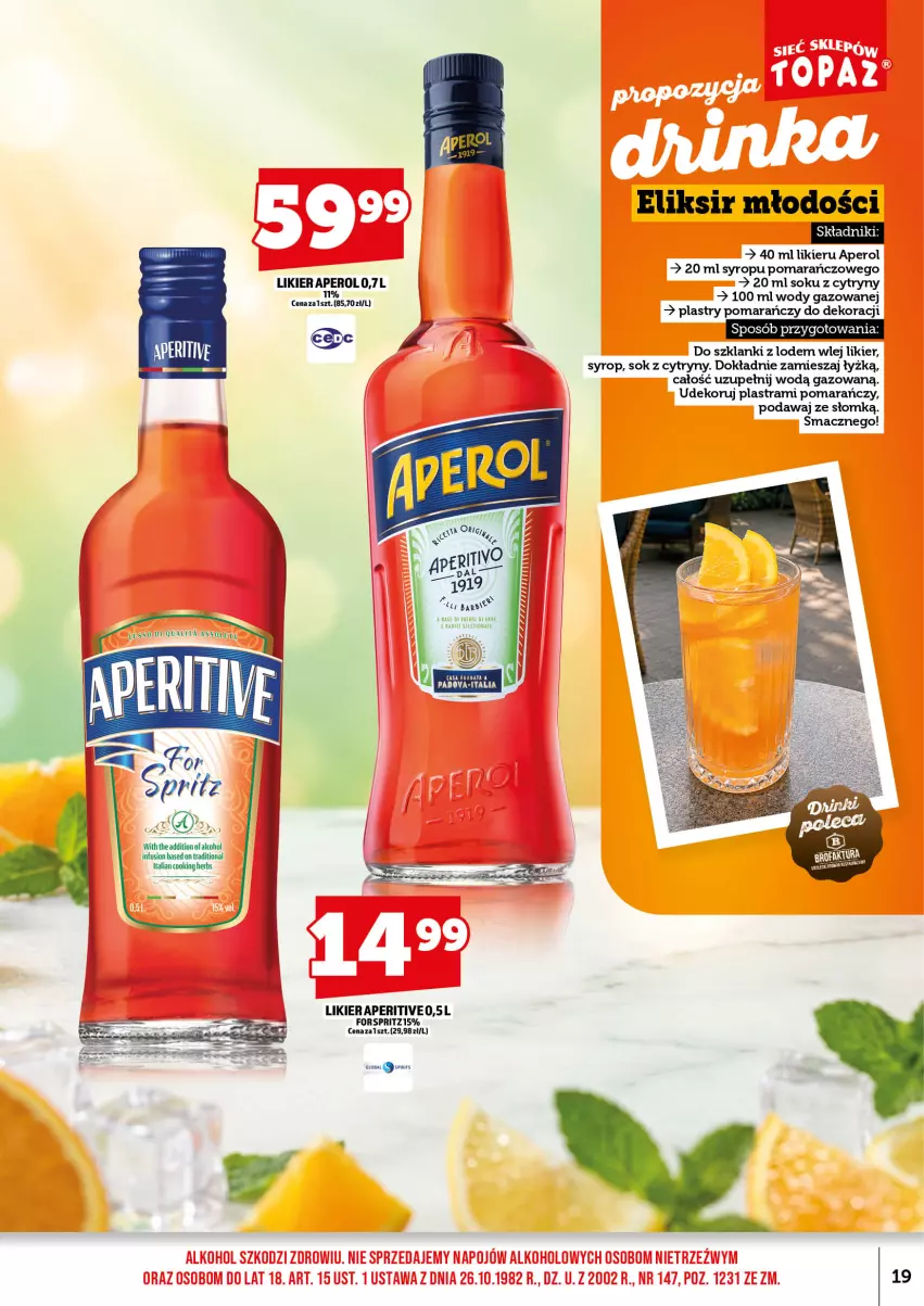 Gazetka promocyjna Topaz - Gazetka - ważna 01.09 do 15.09.2026 - strona 21 - produkty: Aperol, Cytryny, Fusion, Lanki, Likier, Sok, Syrop