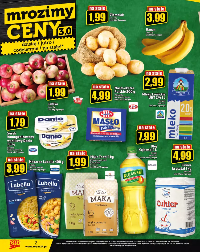 Gazetka promocyjna Topaz - Gazetka - ważna 26.10 do 31.10.2023 - strona 2 - produkty: Bell, Bella, Danio, Koc, LG, Lubella, Mąka, Makaron, Masło, Mleko, Mlekovita, Top