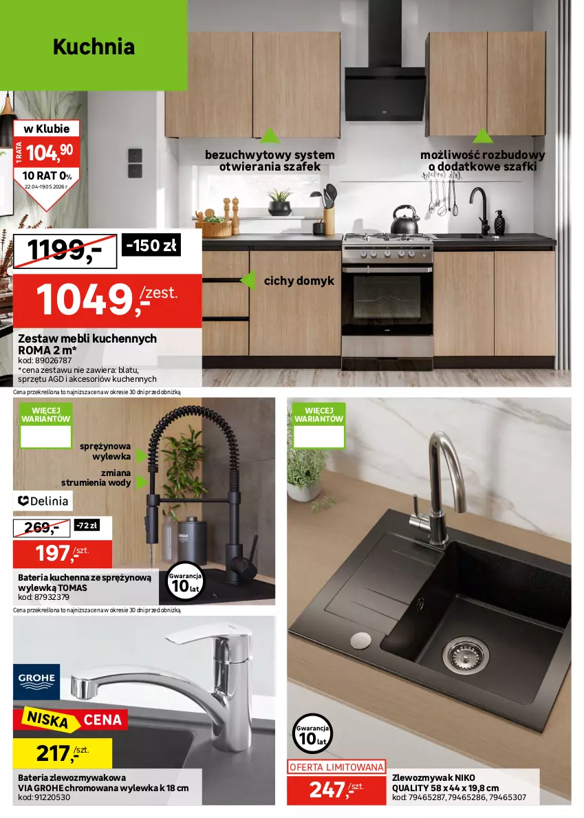 Gazetka promocyjna Leroy Merlin - Gazetka Leroy Merlin - ważna 22.04 do 19.05.2026 - strona 18 - produkty: Bateria, Bateria kuchenna, Grohe, Korpusy, Kuchnia, Meble, Rum, Zestaw mebli kuchennych, Zlew, Zlewozmywak