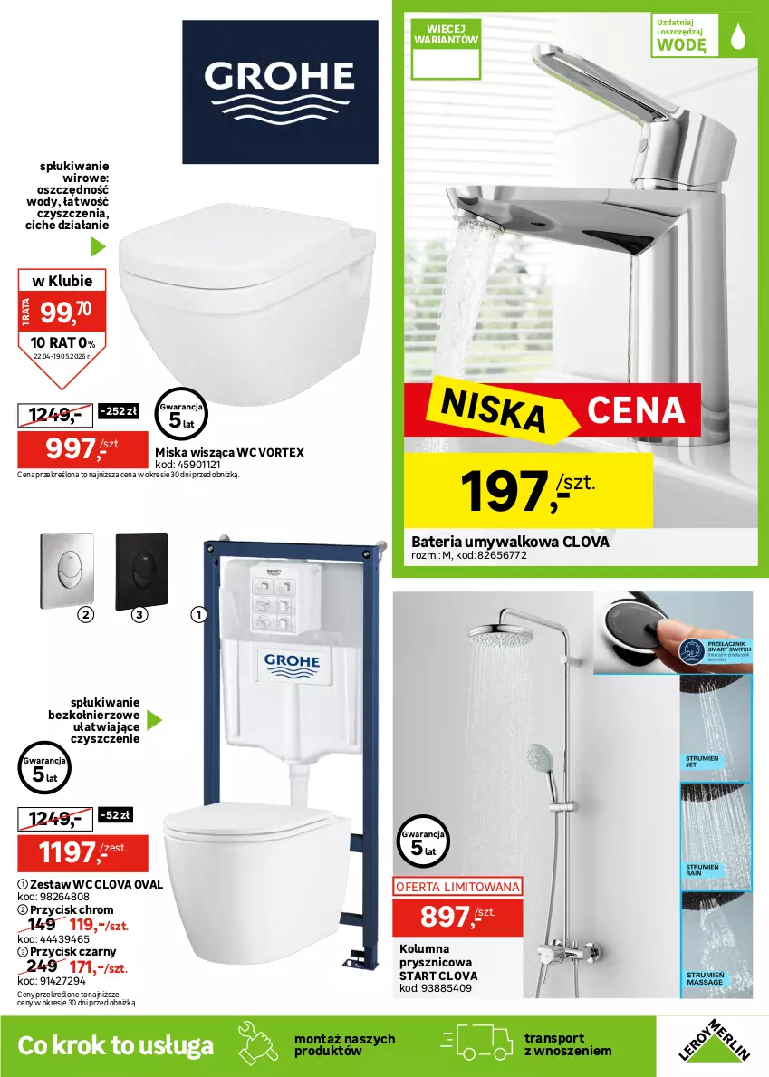 Gazetka promocyjna Leroy Merlin - Gazetka Leroy Merlin - ważna 22.04 do 19.05.2026 - strona 33 - produkty: Bateria, Bateria umywalkowa, Drzwi, Miska, Miska wisząca, Por, Sport, Tran