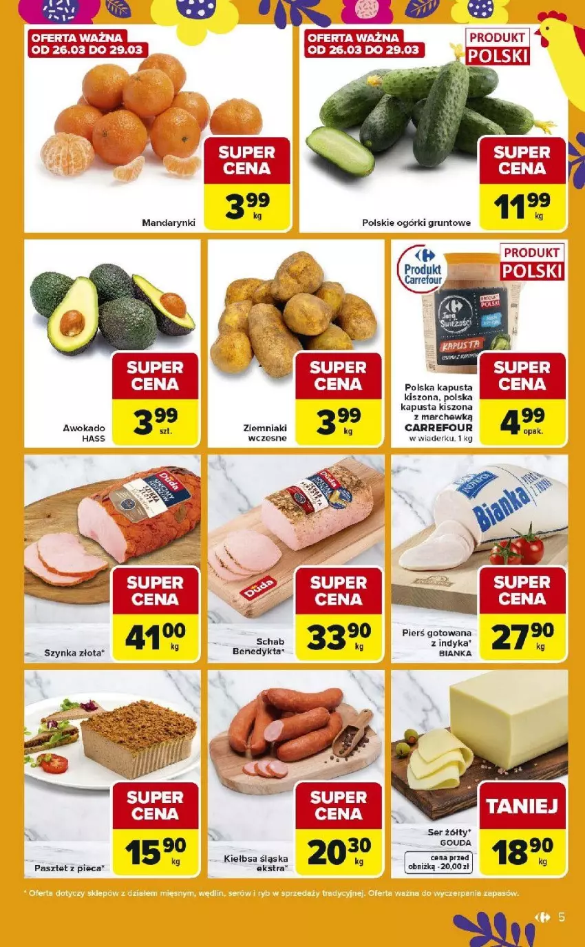 Gazetka promocyjna Carrefour - Gazetka Express - ważna 24.03 do 30.03.2026 - strona 5 - produkty: Bianka, Gouda, Mandarynki, Pasztet, Piec, Szynka, Ziemniaki