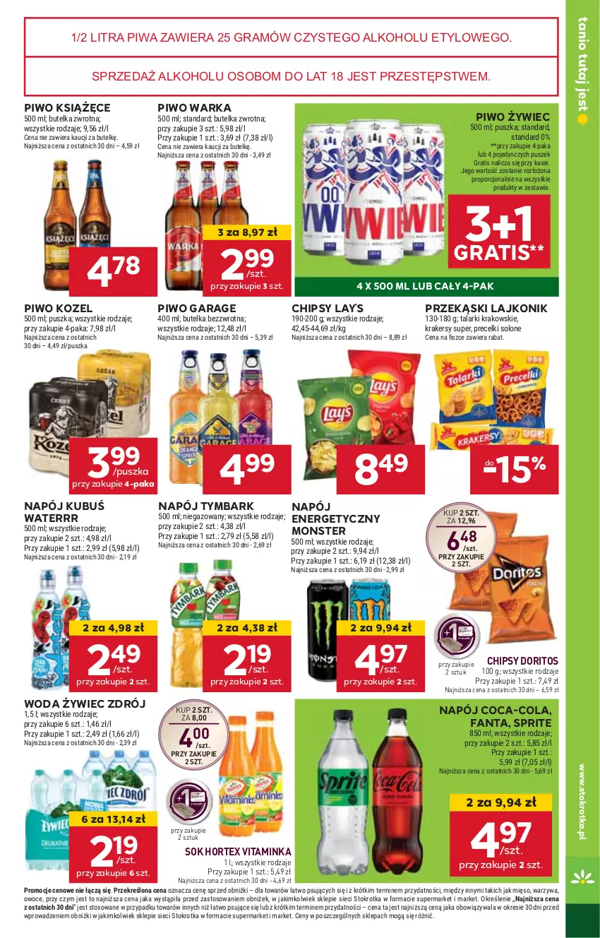 Gazetka promocyjna Stokrotka - Market - ważna 20.02 do 26.02.2025 - strona 17 - produkty: Chipsy, Coca-Cola, Fa, Fanta, Gra, Hortex, HP, Inka, Kozel, Książęce, Kubuś, Kubuś Waterrr, Lajkonik, Lay’s, Napój, Napój energetyczny, Piwa, Piwo, Sok, Sprite, Tymbark, Warka, Woda