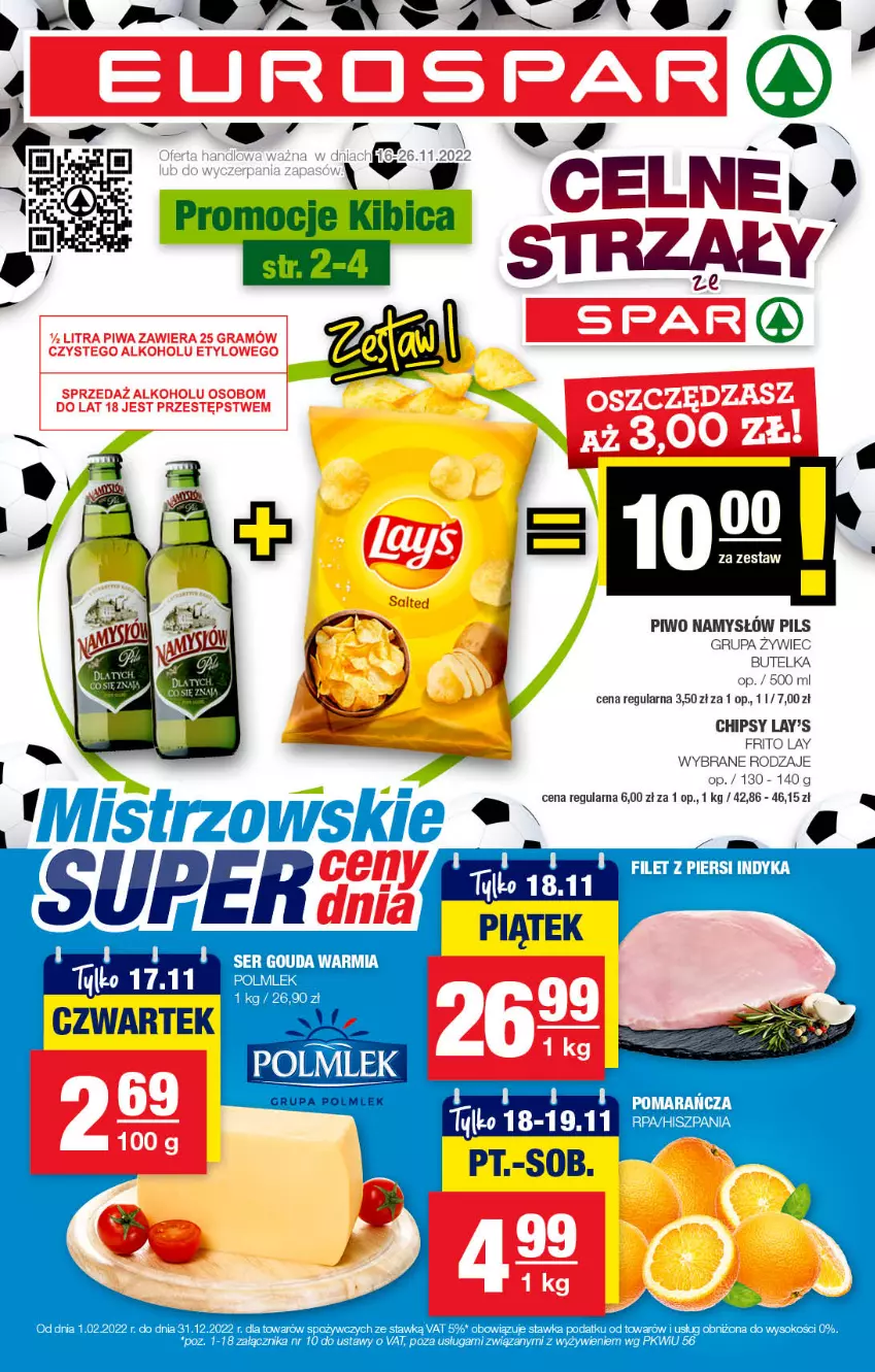 Gazetka promocyjna Spar - EuroSpar - ważna 13.11 do 23.11.2022 - strona 1 - produkty: BIC, Chipsy, Gouda, Namysłów, Piwo, POLMLEK, Ser, Sok