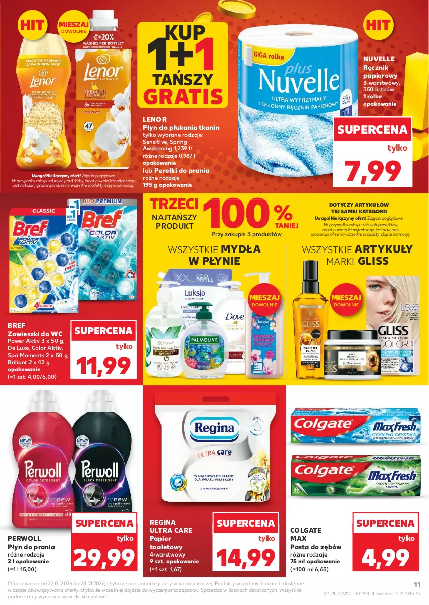Gazetka promocyjna Kaufland - Gazetka tygodnia - ważna 22.01 do 28.01.2026 - strona 11 - produkty: Bref, Colgate, Gin, Gra, Lenor, LG, Moments, Papier, Papier toaletowy, Pasta do zębów, Perwoll, Płyn do płukania, Płyn do prania, Por, Ręcznik, Waga, Zawieszki