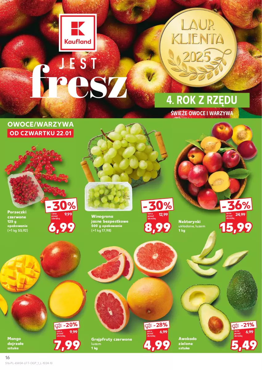 Gazetka promocyjna Kaufland - Gazetka tygodnia - ważna 22.01 do 28.01.2026 - strona 16 - produkty: Grejpfrut, Mango, Nektar, Owoce, Por, Porzeczki czerwone, Warzywa, Wino, Winogrona