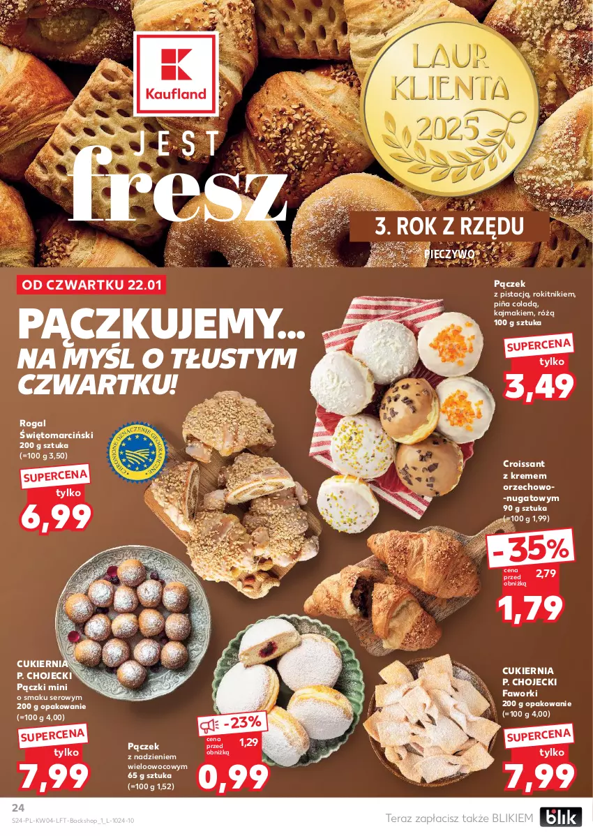 Gazetka promocyjna Kaufland - Gazetka tygodnia - ważna 22.01 do 28.01.2026 - strona 24 - produkty: Croissant, Cukier, Fa, Faworki, Pączek, Piec, Pieczywo, Rogal, Ser, Tera