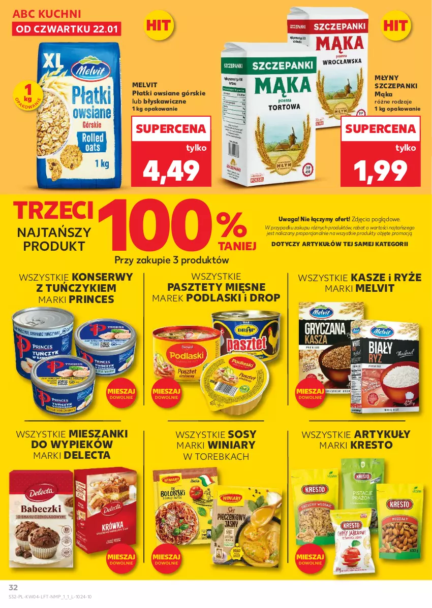 Gazetka promocyjna Kaufland - Gazetka tygodnia - ważna 22.01 do 28.01.2026 - strona 32 - produkty: Delecta, Mąka, Melvit, Pasztet, Płatki owsiane, Podlaski, Por, Ryż, Ser, Sos, Torebka, Tuńczyk, Waga, Winiary