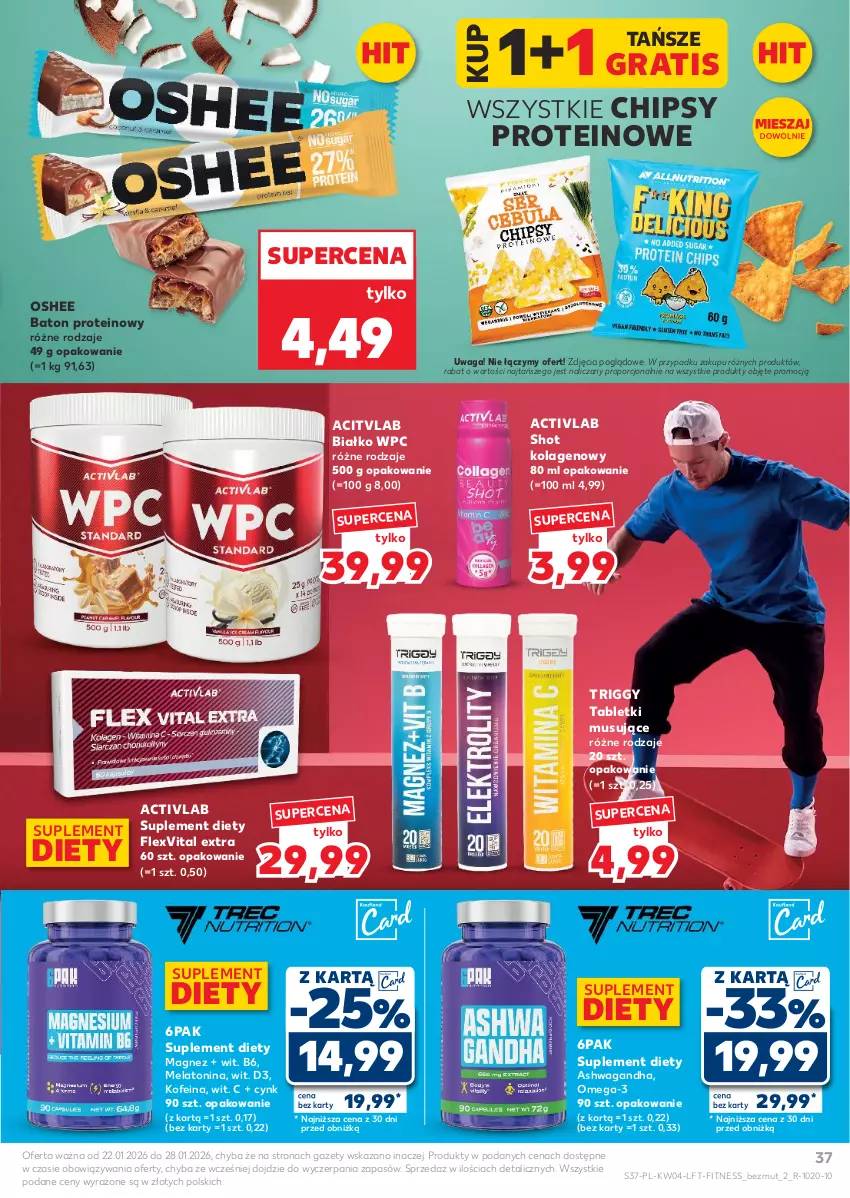 Gazetka promocyjna Kaufland - Gazetka tygodnia - ważna 22.01 do 28.01.2026 - strona 37 - produkty: Baton, Chipsy, Cynk, Gra, Kolagen, Magnez, Mus, Omega-3, Oshee, Por, Suplement diety, Tablet, Tabletki musujące, Waga