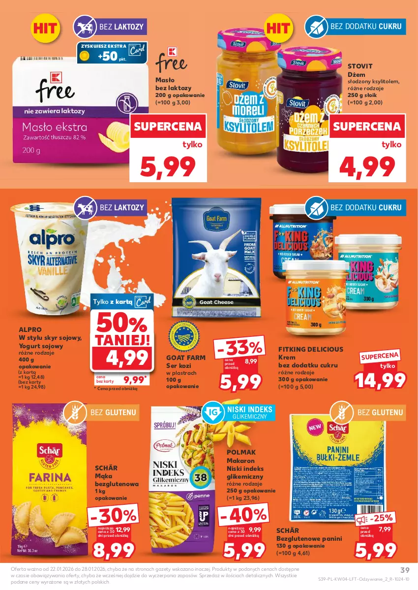 Gazetka promocyjna Kaufland - Gazetka tygodnia - ważna 22.01 do 28.01.2026 - strona 39 - produkty: Alpro, Dżem, Fa, Ksylitol, Mąka, Makaron, Masło, Olma, Ser, Ser kozi