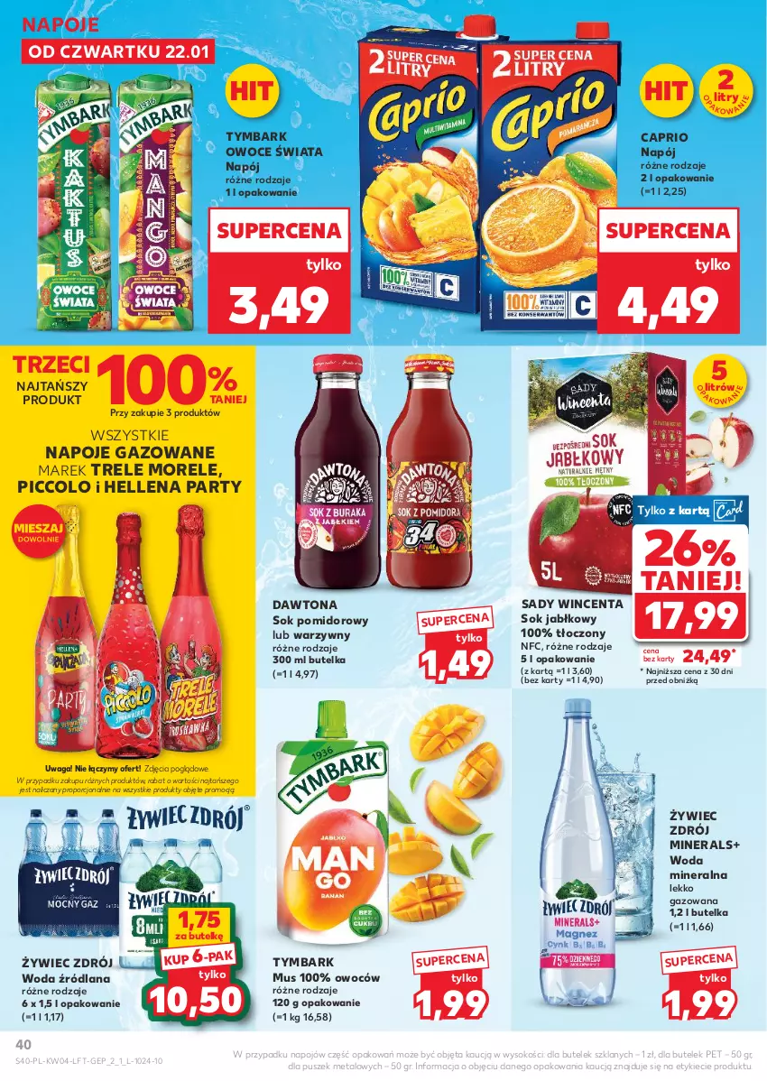 Gazetka promocyjna Kaufland - Gazetka tygodnia - ważna 22.01 do 28.01.2026 - strona 40 - produkty: Dawtona, Hellena, LANA, Mus, Napój, Napoje, Owoce, Por, Sok, Sok jabłkowy, Sok pomidorowy, Tymbark, Waga, Woda, Woda mineralna