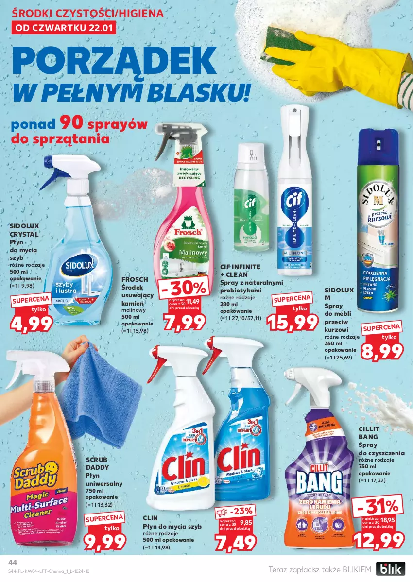 Gazetka promocyjna Kaufland - Gazetka tygodnia - ważna 22.01 do 28.01.2026 - strona 44 - produkty: Cif, Cillit Bang, Clin, Frosch, Płyn do mycia, Por, Probiotyk, Sidolux, Spray do czyszczenia, Tera