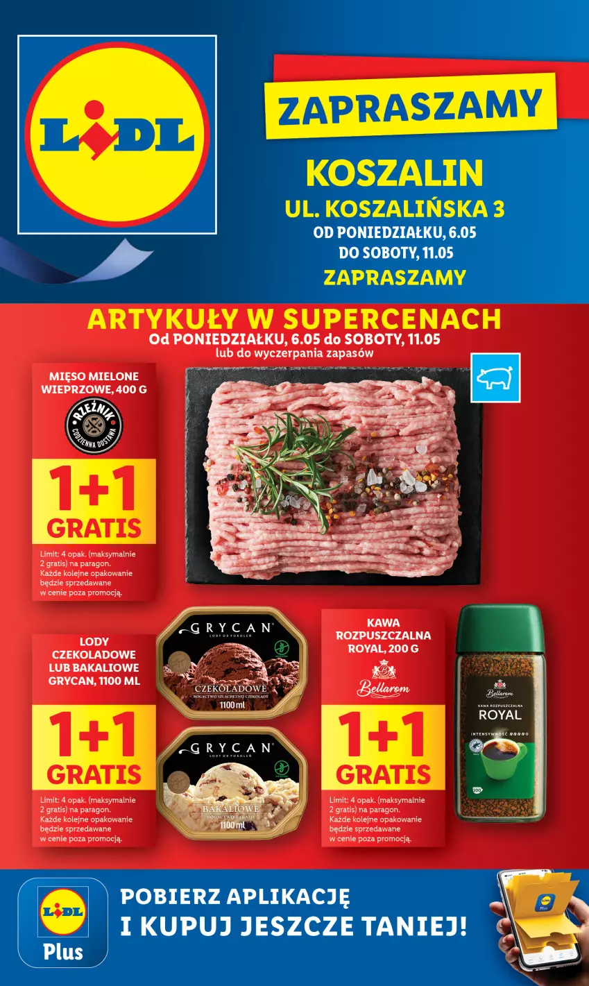 Gazetka promocyjna Lidl - Nowy Lidl w Koszalinie już otwarty - ważna 06.05 do 11.05.2024 - strona 1 - produkty: Gra, Gry, Kosz, Lody, Olej, Szal