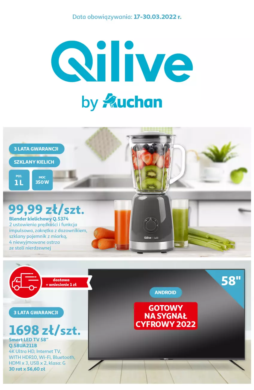 Gazetka promocyjna Auchan - Qilive by Auchan Hipermarkety - ważna 17.03 do 30.03.2022 - strona 1 - produkty: Dozownik, LED TV, Pojemnik
