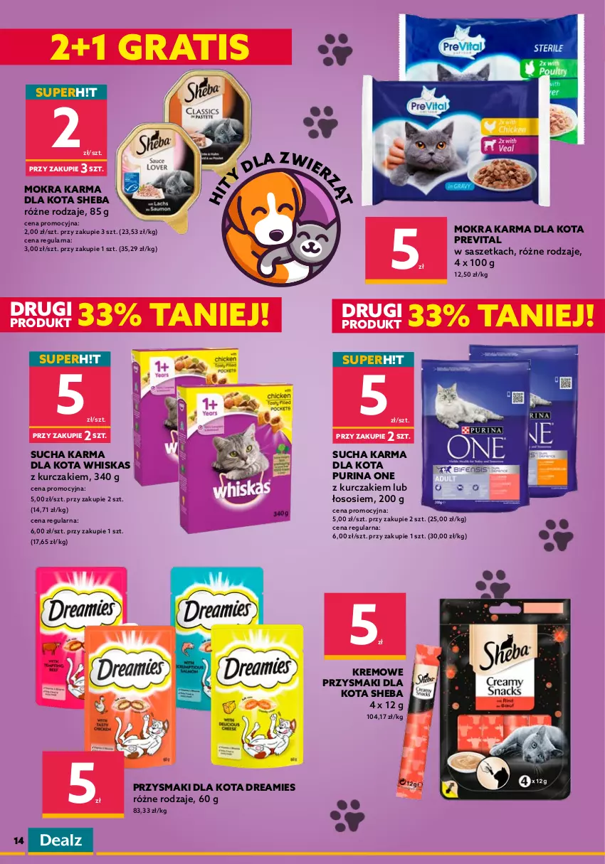 Gazetka promocyjna Dealz - NOWA GAZETKA - od 06.07.2022!Wielkie Marki Mini Ceny - ważna 06.07 do 12.07.2022 - strona 14 - produkty: Friskies, Gra, Królik, Kurczak, Mokra karma, Pedigree, Przysmaki, Pur, Purina, Sheba, Sos, Sucha karma, Whiskas