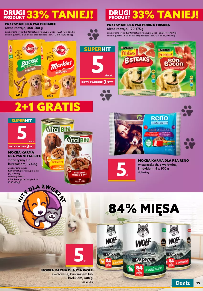 Gazetka promocyjna Dealz - NOWA GAZETKA - od 06.07.2022!Wielkie Marki Mini Ceny - ważna 06.07 do 12.07.2022 - strona 15 - produkty: Friskies, Gra, Królik, Kurczak, Mokra karma, Pedigree, Przysmaki, Pur, Purina, Sheba, Sos, Sucha karma, Whiskas