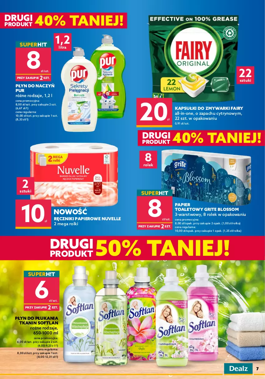 Gazetka promocyjna Dealz - NOWA GAZETKA - od 06.07.2022!Wielkie Marki Mini Ceny - ważna 06.07 do 12.07.2022 - strona 7 - produkty: Blend-a-Med, Dove, Fa, Fairy, Mydło, Mydło w płynie, Nivea, Odżywka, Papier, Papier toaletowy, Pasta do zębów, Płyn do kąpieli, Płyn do płukania, Pur, Ręcznik, Ręczniki papierowe, Rolki, Syoss, Szampon, Zmywarki