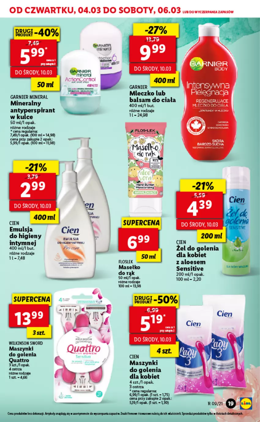 Gazetka promocyjna Lidl - GAZETKA - ważna 04.03 do 06.03.2021 - strona 19 - produkty: Antyperspirant, Body, Emulsja, Garnier, Wilkinson Sword