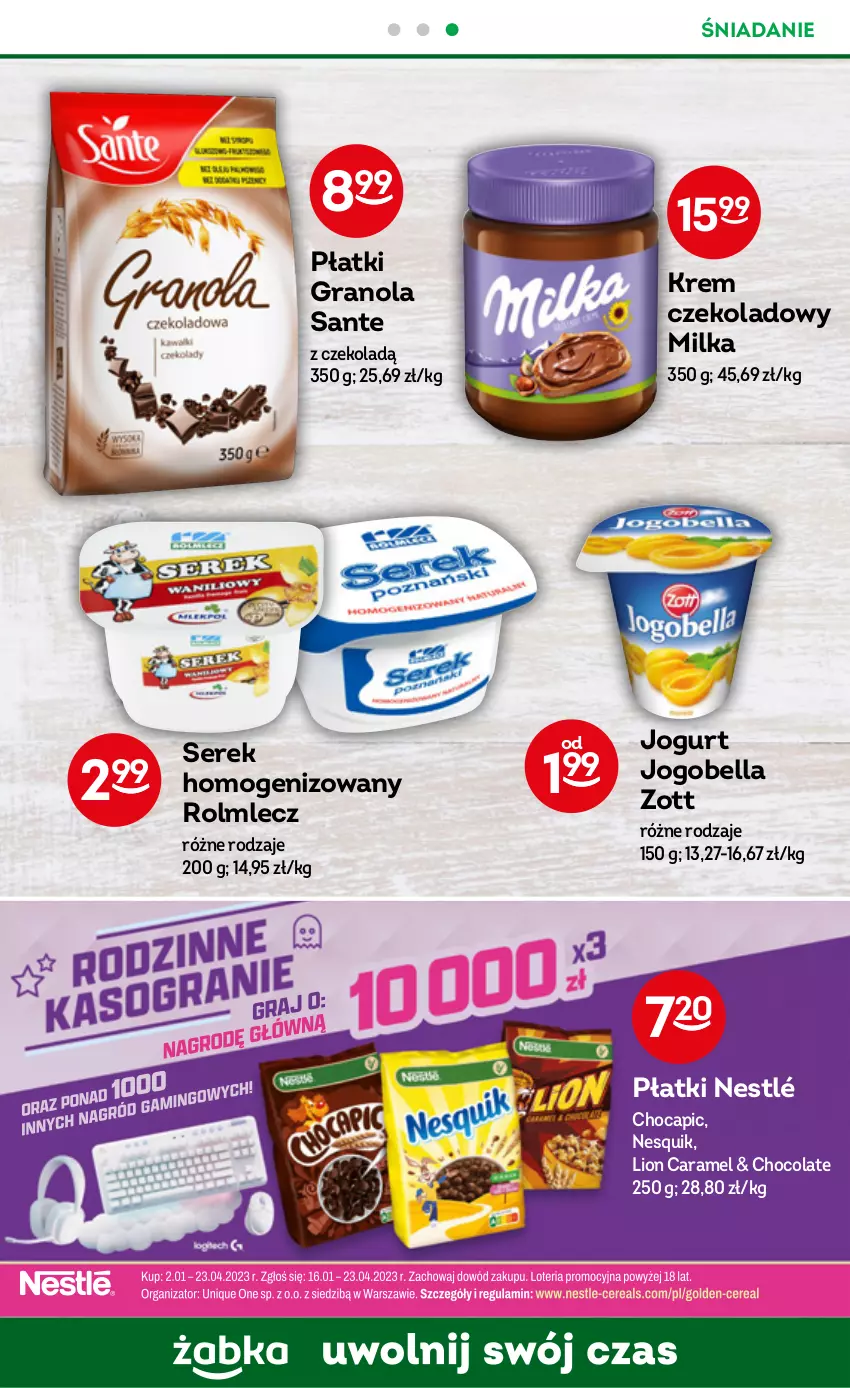 Gazetka promocyjna Żabka - ważna 08.02 do 14.02.2023 - strona 28 - produkty: Bell, Bella, Gra, Granola, Jogobella, Jogurt, Lion, Milka, Nesquik, Nestlé, Rolmlecz, Sante, Ser, Serek, Serek homogenizowany, Zott