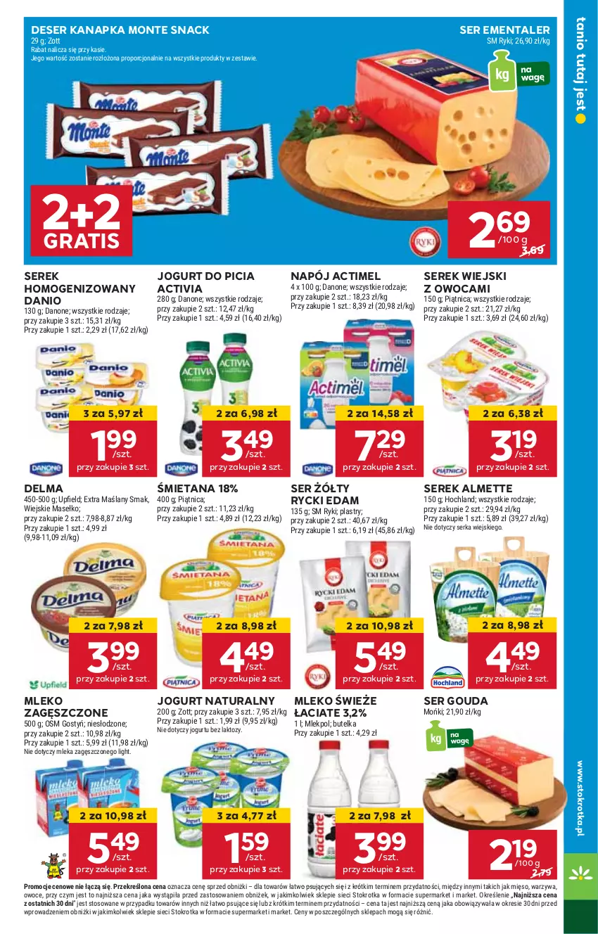 Gazetka promocyjna Stokrotka - Supermarket - ważna 03.10 do 09.10.2024 - strona 13 - produkty: Actimel, Activia, Almette, Danio, Delma, Deser, Edam, Ementaler, Gouda, Gra, HP, Jogurt, Jogurt naturalny, Mleko, Mleko zagęszczone, Monte, Napój, Rycki Edam, Ser, Serek, Serek homogenizowany, Serek wiejski, Zott