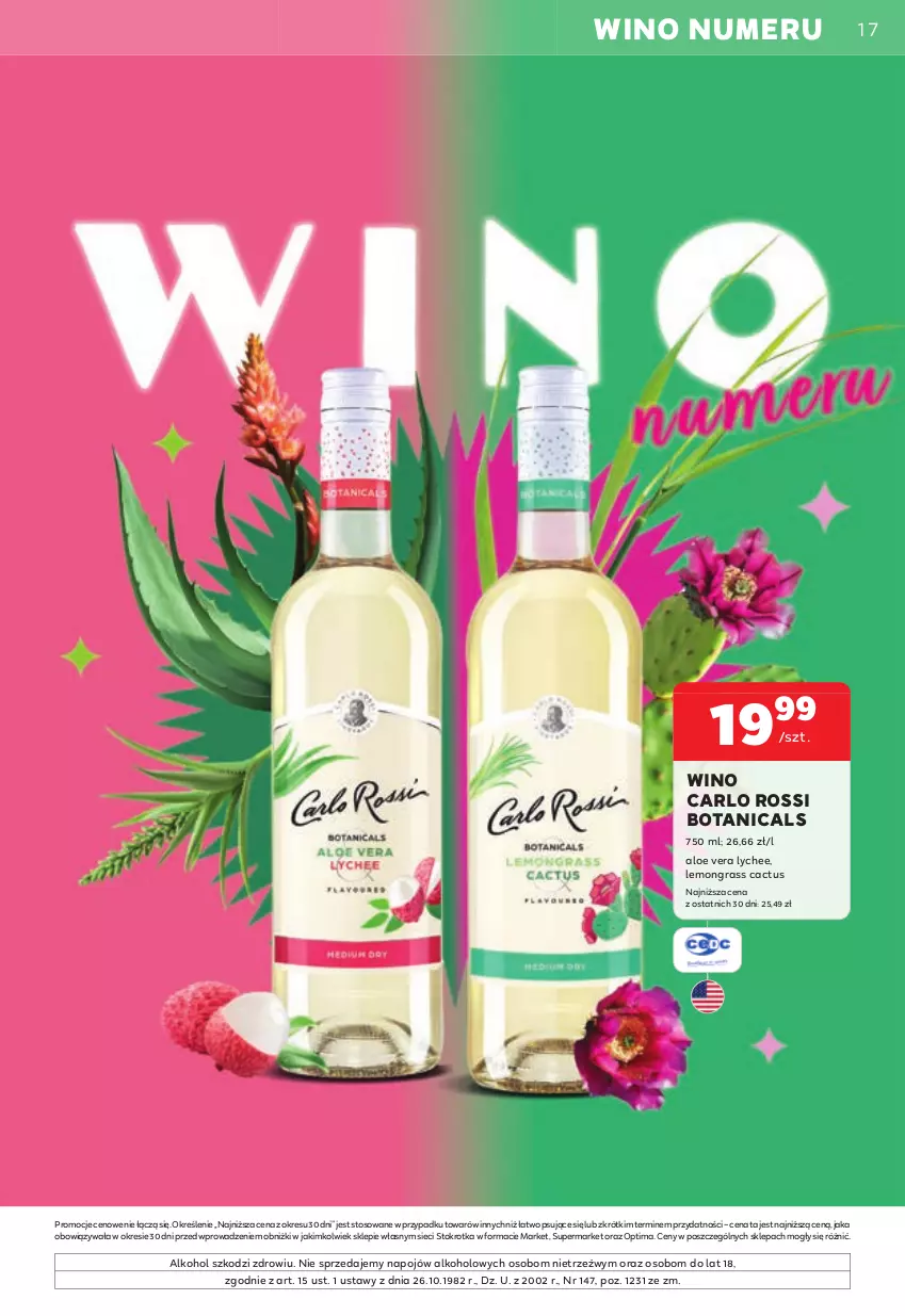 Gazetka promocyjna Stokrotka - W dobrym smaku! - ważna 11.06 do 08.07.2026 - strona 17 - produkty: Aloe vera, Carlo Rossi, Gra, Optima, Wino