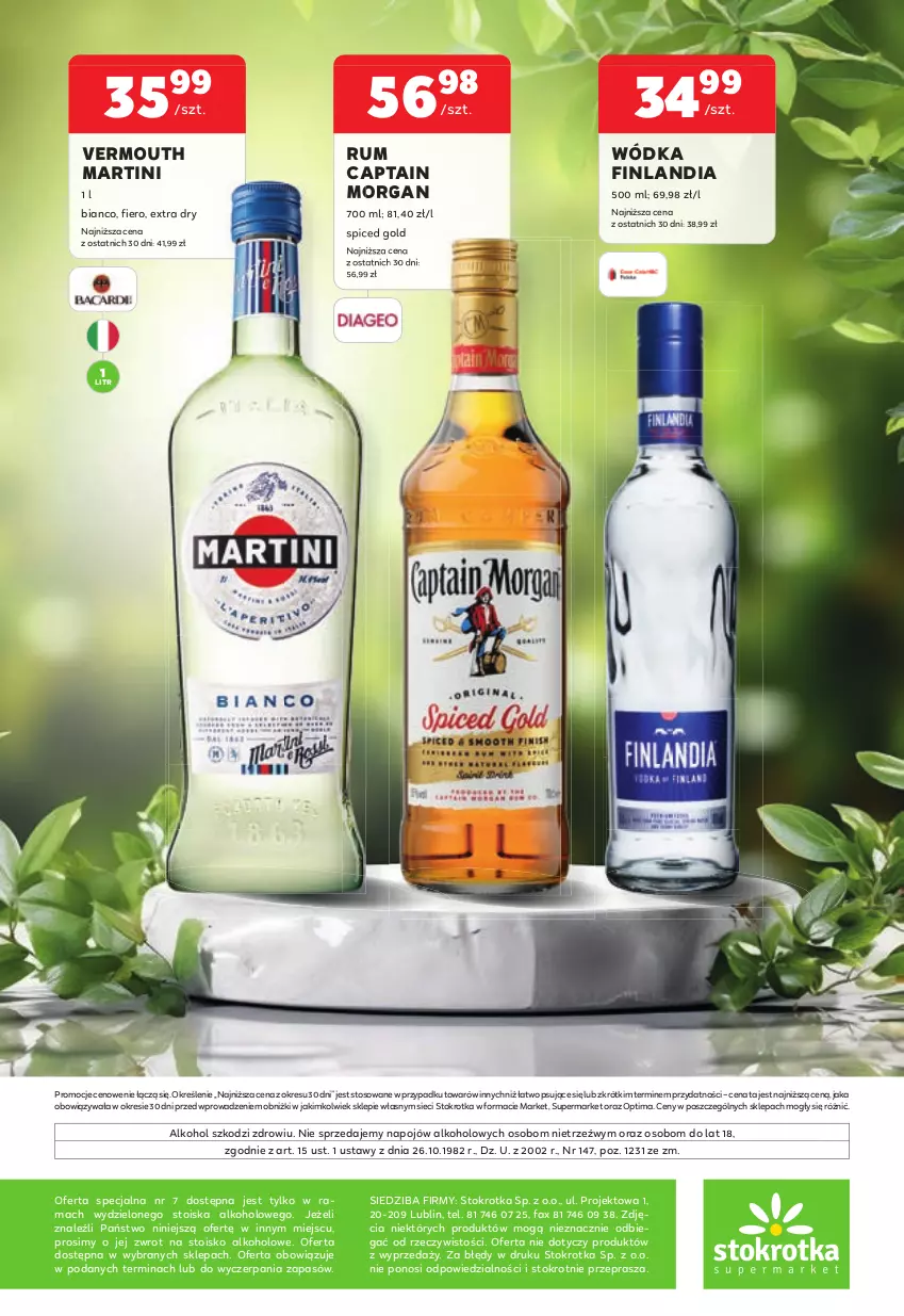Gazetka promocyjna Stokrotka - W dobrym smaku! - ważna 11.06 do 08.07.2026 - strona 18 - produkty: Captain Morgan, Fa, Finlandia, Martini, Optima, Rama, Rum, Vermouth, Wódka