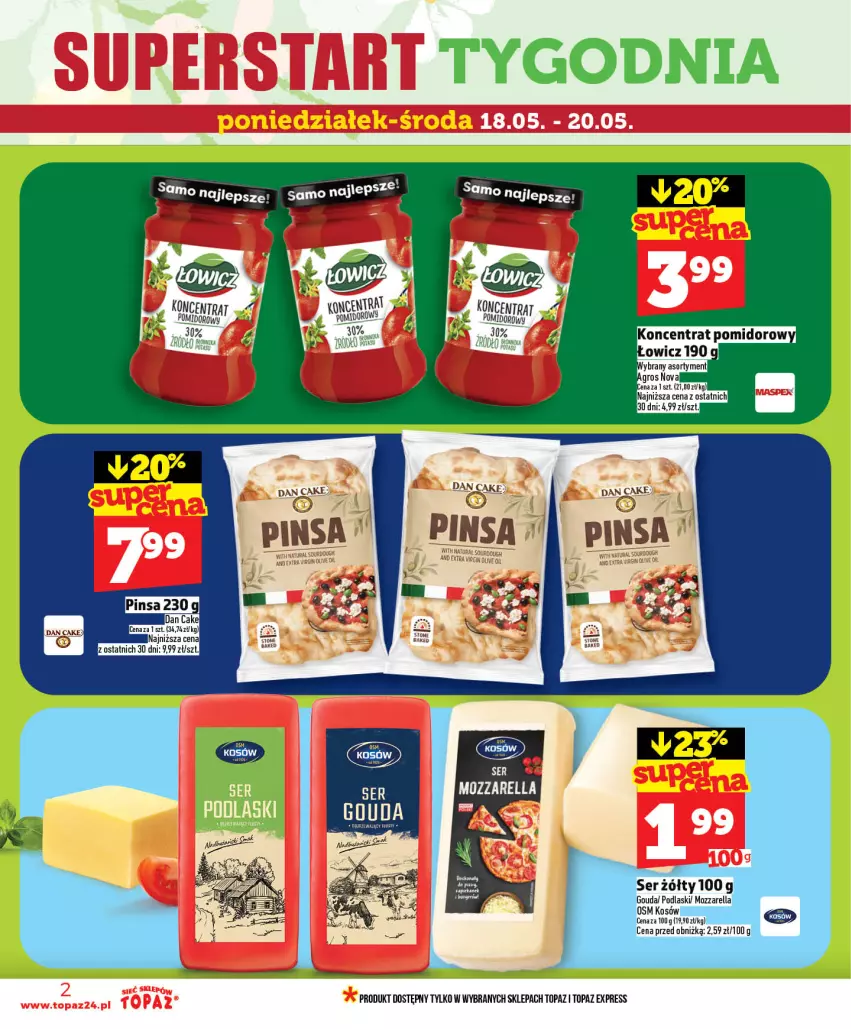 Gazetka promocyjna Topaz - Gazetka - ważna 14.05 do 20.05.2026 - strona 2 - produkty: Dan Cake, Gouda, Mozzarella, Podlaski, Ser, Top