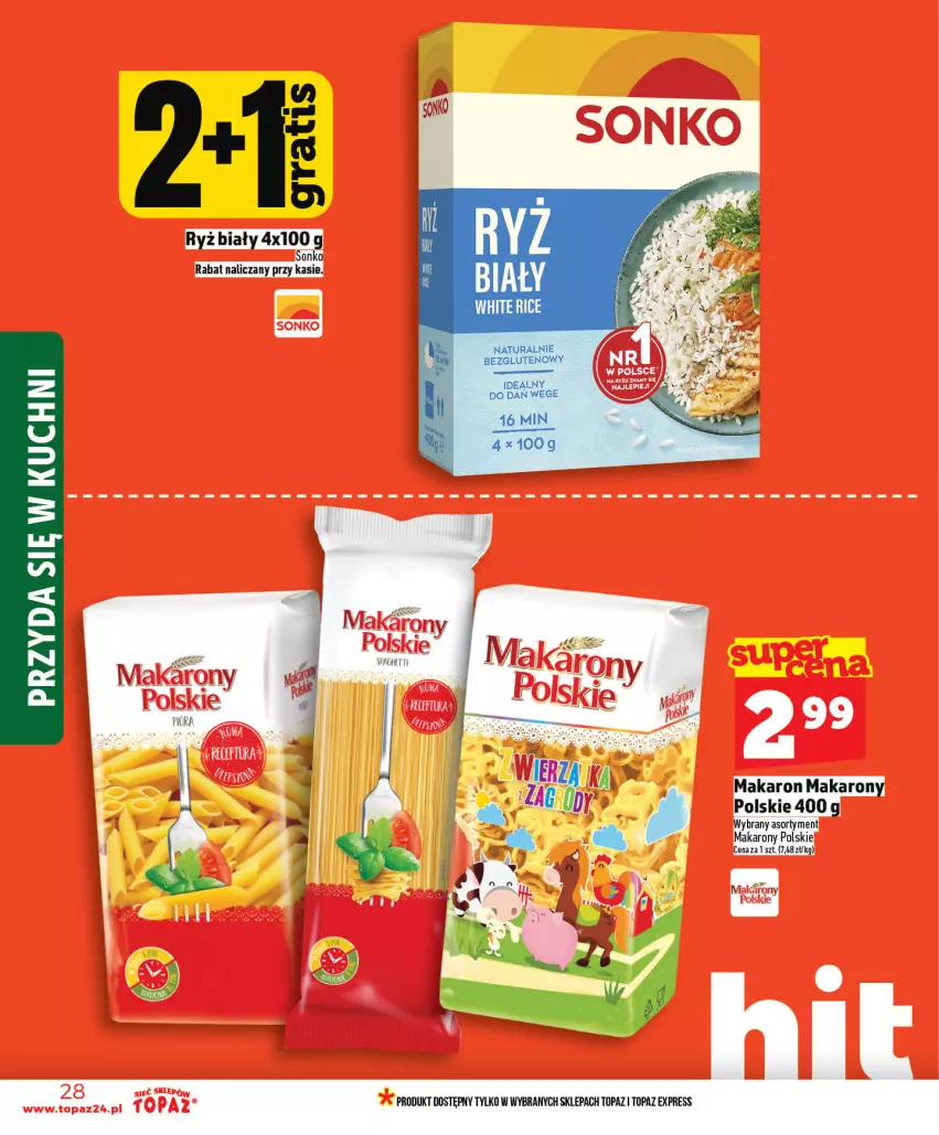 Gazetka promocyjna Topaz - Gazetka - ważna 14.05 do 20.05.2026 - strona 28 - produkty: Makaron, Ryż, Ryż biały, Sonko, Top