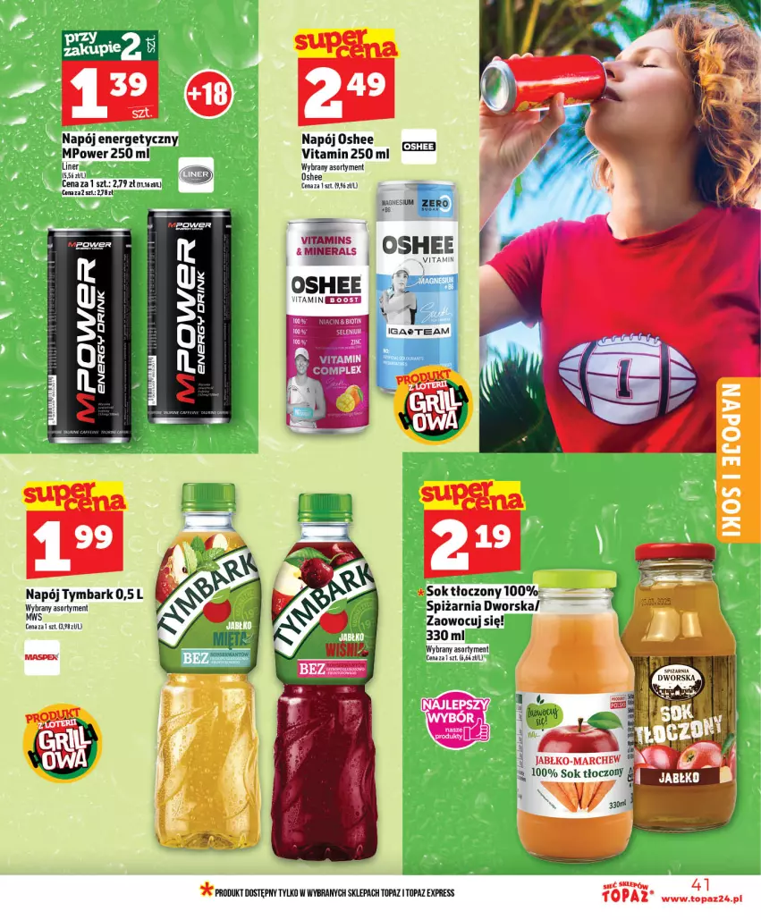 Gazetka promocyjna Topaz - Gazetka - ważna 14.05 do 20.05.2026 - strona 41 - produkty: Napój, Napój energetyczny, Oshee, Sok, Top, Tymbark