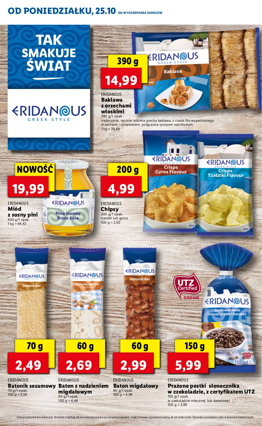 Gazetka promocyjna Lidl - KATALOG Z OFERTĄ W STYLU GRECKIM - ważna 25.10 do 29.10.2021 - strona 16 - produkty: Baton, Chipsy, Deser, Gyros, Miód, Ser, Sezam, Sos, Syrop, Tonik