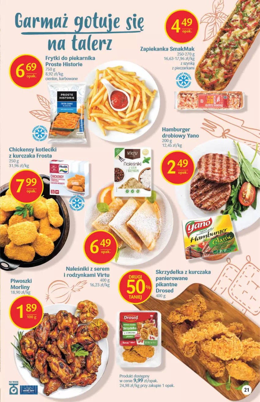 Gazetka promocyjna Delikatesy Centrum - Gazetka DC22 - ważna 09.06 do 14.06.2022 - strona 21 - produkty: Burger, Frosta, Frytki, Hamburger, Kurczak, Morliny, Naleśniki, Piec, Pieczarka, Piekarnik, Piwo, Ser, Skrzydełka z kurczaka, Talerz, Virtu, Zapiekanka