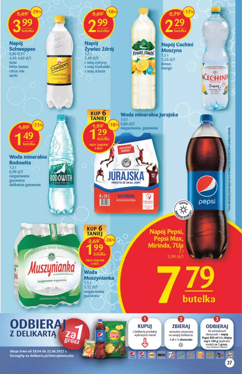 Gazetka promocyjna Delikatesy Centrum - Gazetka DC22 - ważna 09.06 do 14.06.2022 - strona 27 - produkty: Chipsy, Mus, Muszynianka, Pepsi, Woda, Woda mineralna