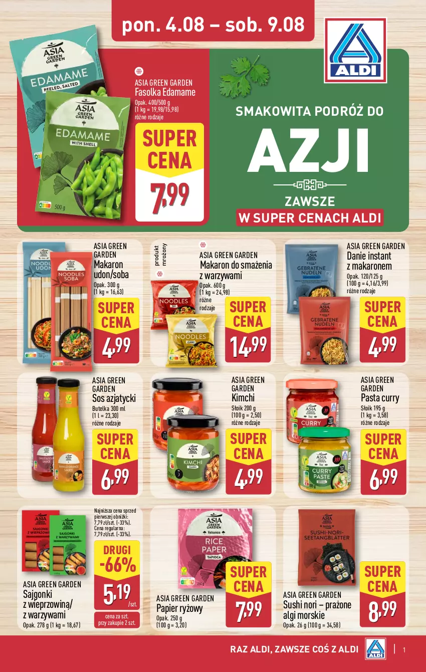 Gazetka promocyjna Aldi - Tydzień Azjatycki - ważna 04.08 do 09.08.2025 - strona 1 - produkty: Edam, Fa, LG, Makaron, Papier, Papier ryżowy, Ryż, Sajgonki, Smakowita, Sos, Sushi, Warzywa