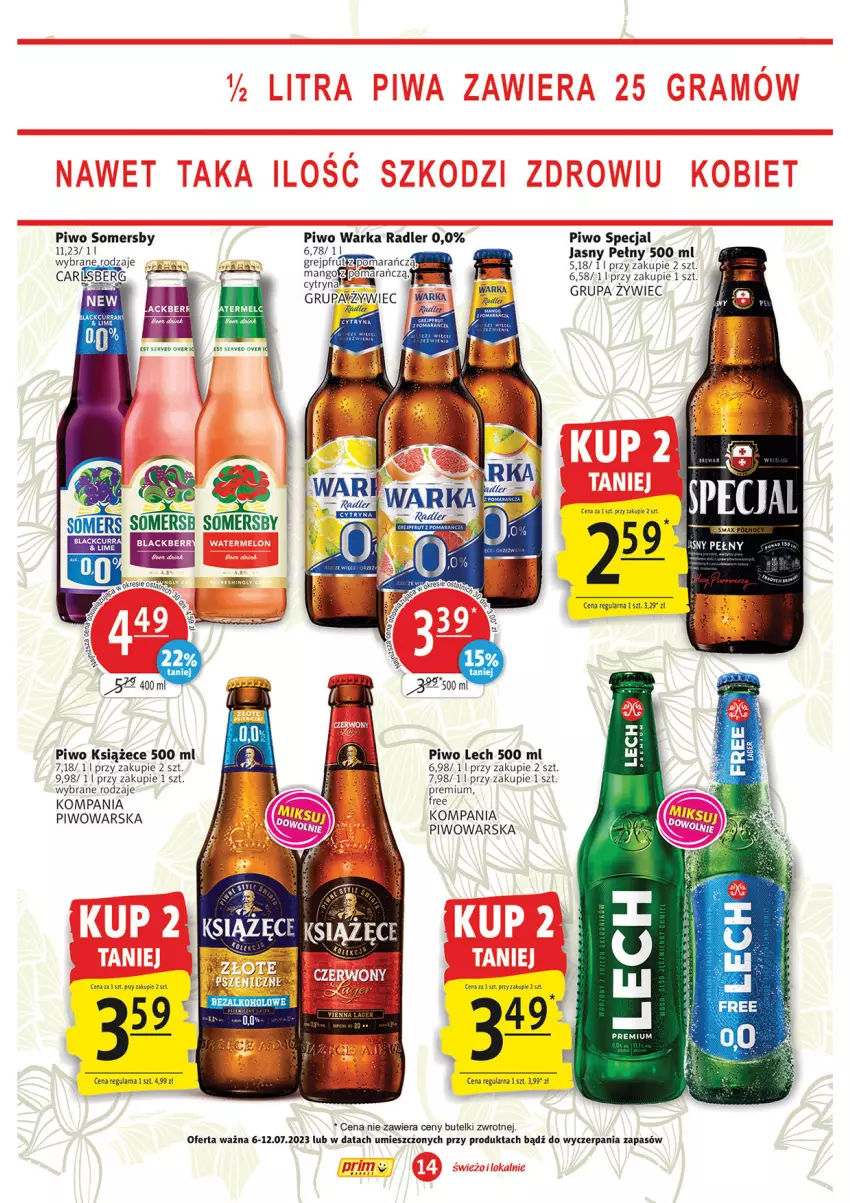 Gazetka promocyjna Prim Market - ważna 06.07 do 12.07.2023 - strona 14 - produkty: Książęce, Lack, Mango, Piwo, Radler, Ser, Somersby, Warka