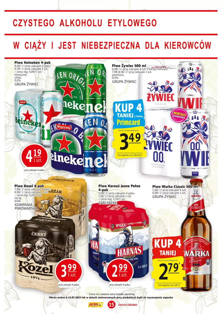 Gazetka promocyjna Prim Market - ważna 06.07 do 12.07.2023 - strona 15 - produkty: Harnaś, Heineken, Kozel, Piwo, Tarta, Warka