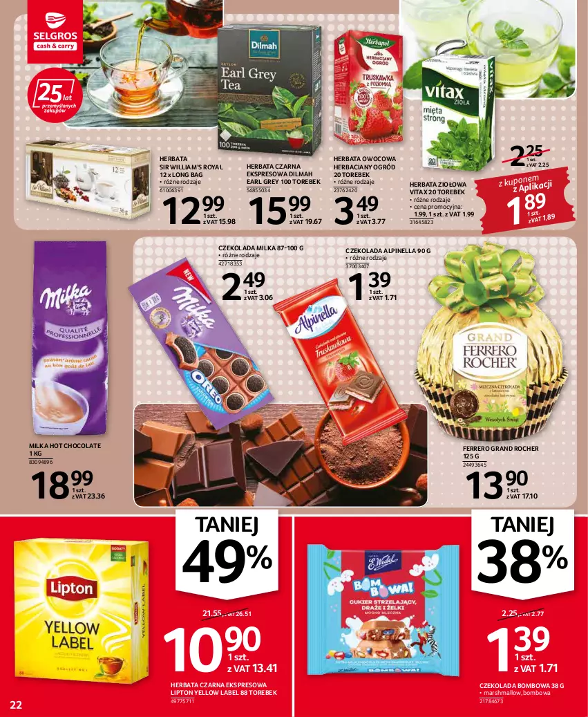 Gazetka promocyjna Selgros - Oferta spożywcza - ważna 31.03 do 06.04.2022 - strona 22 - produkty: Czekolada, Dilmah, Earl Grey, Ferrero, Gra, Herbata, Herbata czarna, Herbata owocowa, Lipton, Mars, Milka, Ogród, Vitax