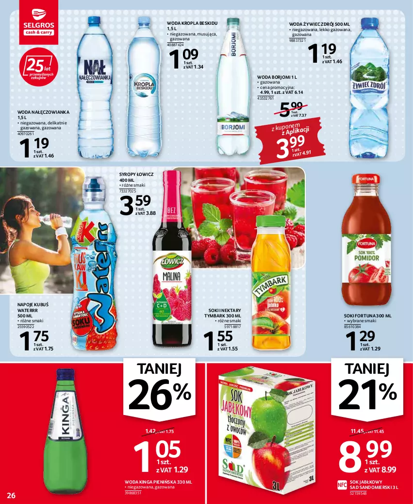 Gazetka promocyjna Selgros - Oferta spożywcza - ważna 31.03 do 06.04.2022 - strona 26 - produkty: Fortuna, Kubuś, Kubuś Waterrr, Mus, Nałęczowianka, Napoje, Nektar, Sok, Sok jabłkowy, Syrop, Syropy, Tymbark, Woda