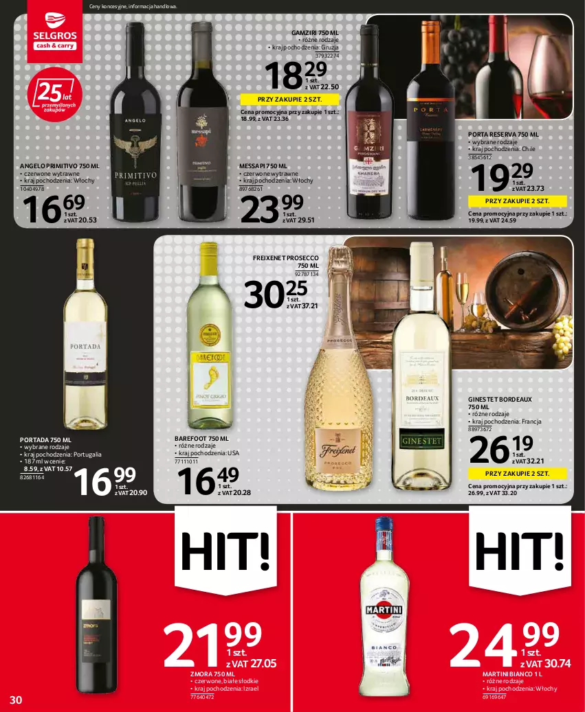 Gazetka promocyjna Selgros - Oferta spożywcza - ważna 31.03 do 06.04.2022 - strona 30 - produkty: Barefoot, Bordeaux, Gin, Martini, Por, Portada, Prosecco, Ser