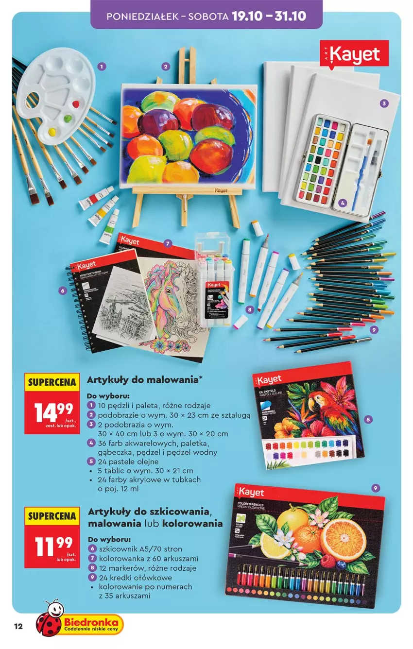 Gazetka promocyjna Biedronka - Okazje Tygodnia - ważna 17.10 do 31.10.2026 - strona 12 - produkty: Fa, Kolorowanka, Marker, Obraz, Olej, Paleta, Pastele olejne, Szkicownik