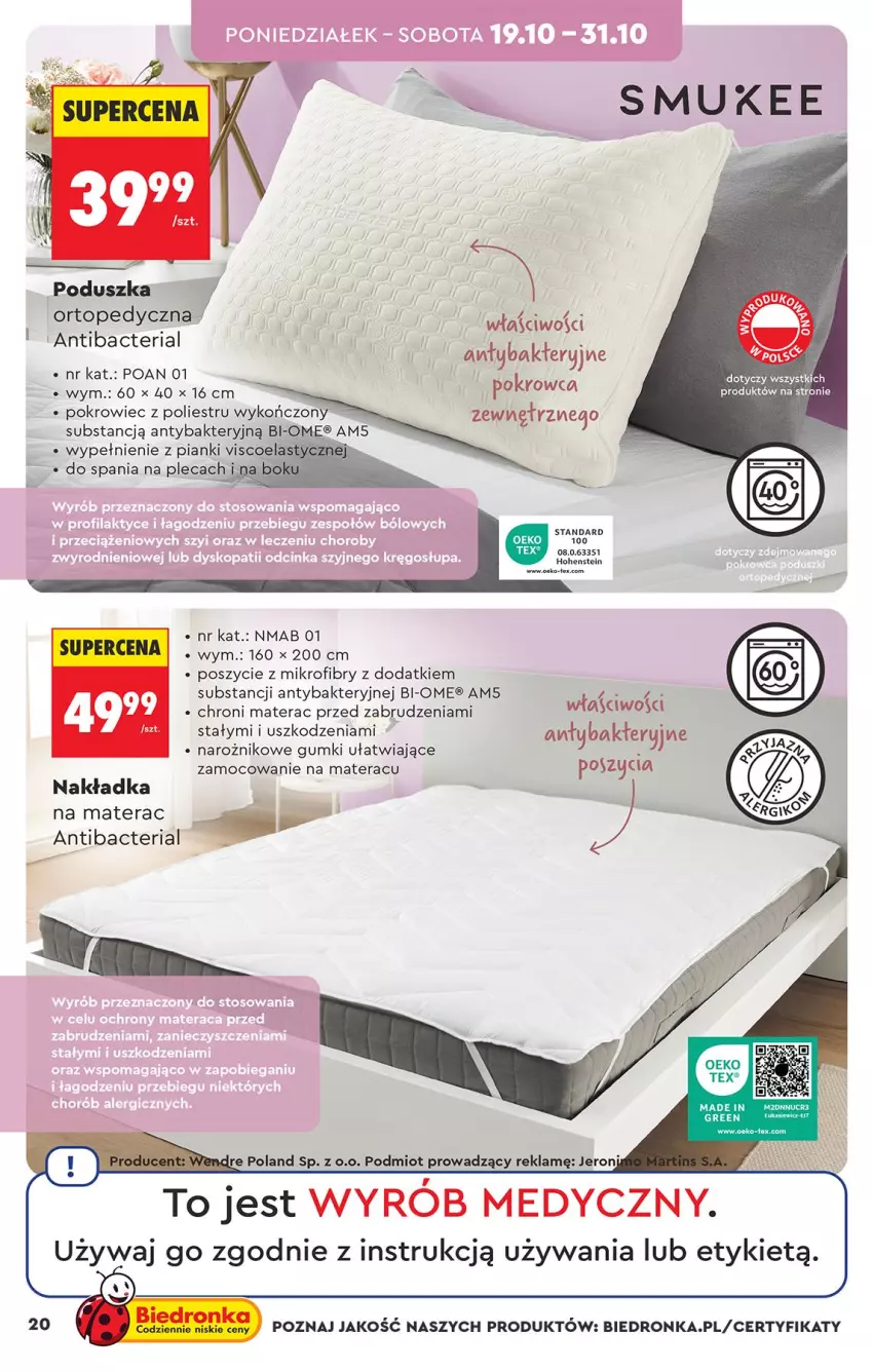 Gazetka promocyjna Biedronka - Okazje Tygodnia - ważna 17.10 do 31.10.2026 - strona 20 - produkty: Materac, Narożnik, Poduszka, Pokrowiec, Tera