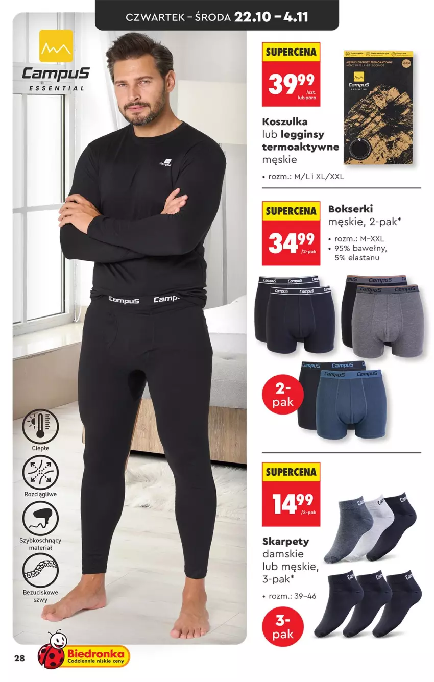 Gazetka promocyjna Biedronka - Okazje Tygodnia - ważna 17.10 do 31.10.2026 - strona 28 - produkty: Bokserki, Gin, Kosz, Koszulka, Legginsy, Ser