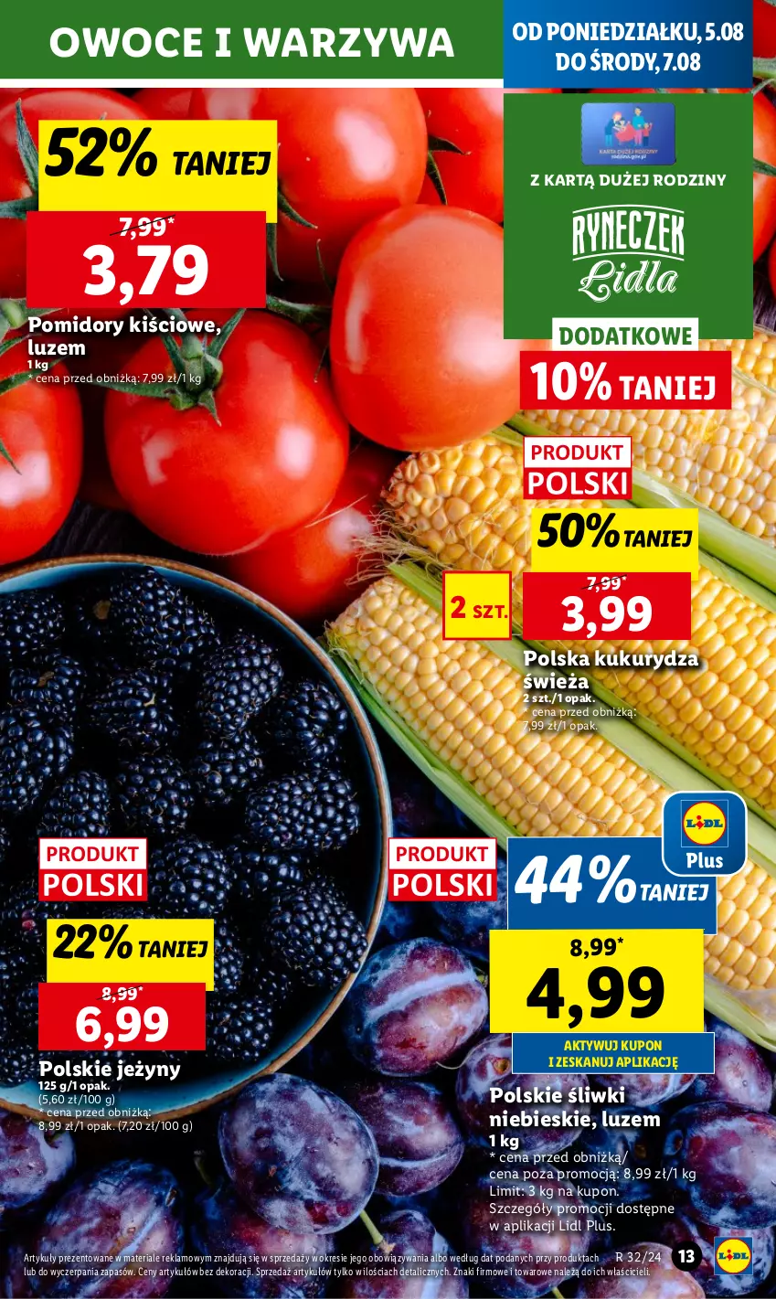 Gazetka promocyjna Lidl - GAZETKA - ważna 05.08 do 07.08.2024 - strona 15 - produkty: Chleb, Jeżyny, Kukurydza, Owoce, Pomidory, Ser, Warzywa