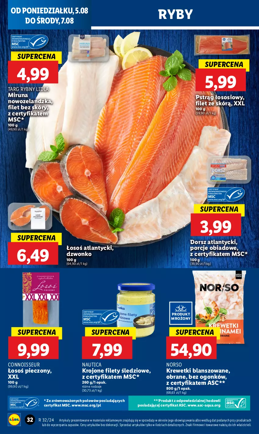 Gazetka promocyjna Lidl - GAZETKA - ważna 05.08 do 07.08.2024 - strona 34 - produkty: Dorsz, Krewetki, Miruna, Piec, Por, Pstrąg, Pstrąg łososiowy, Sos