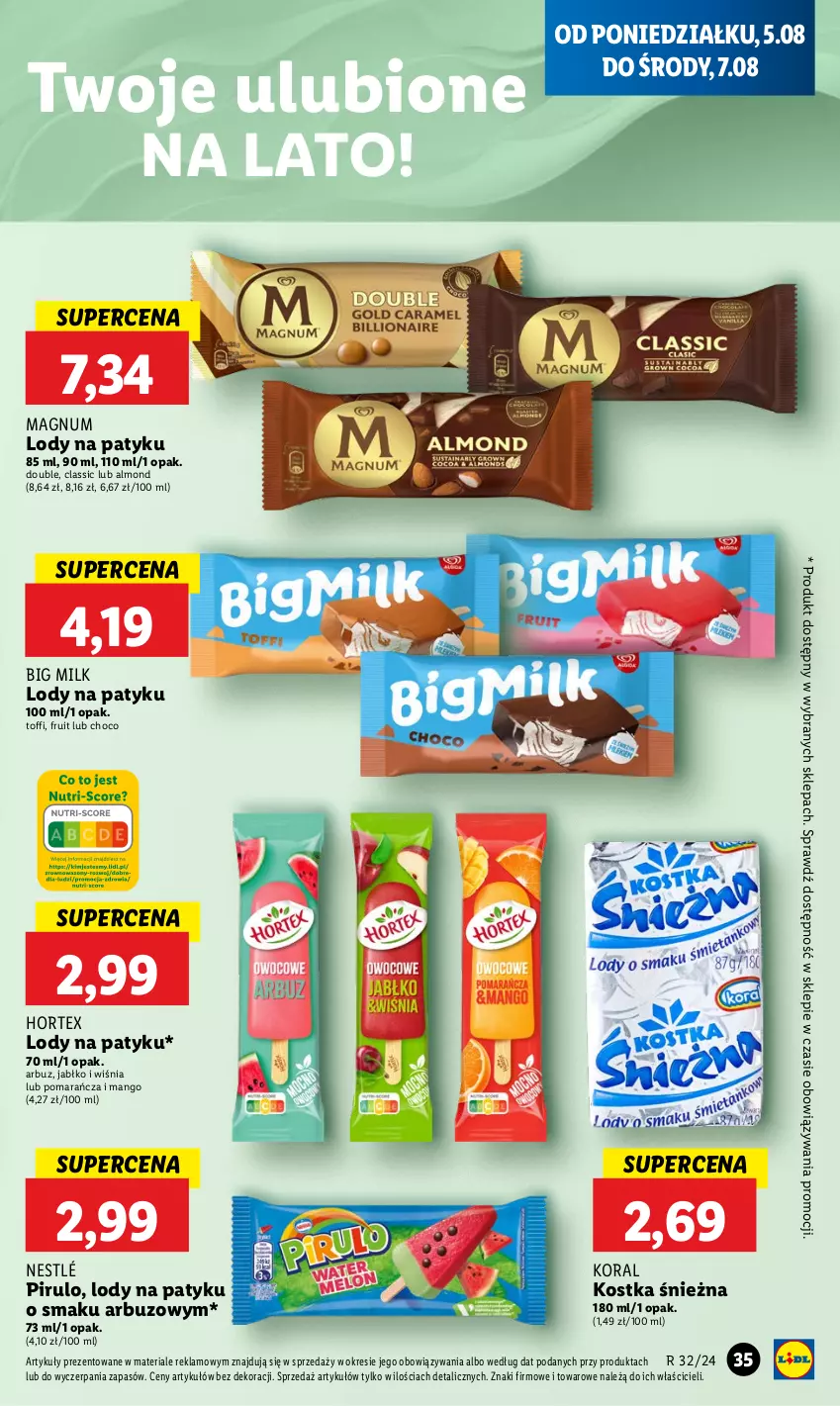 Gazetka promocyjna Lidl - GAZETKA - ważna 05.08 do 07.08.2024 - strona 37 - produkty: Arbuz, Big Milk, Hortex, Lody, Mango, Nestlé