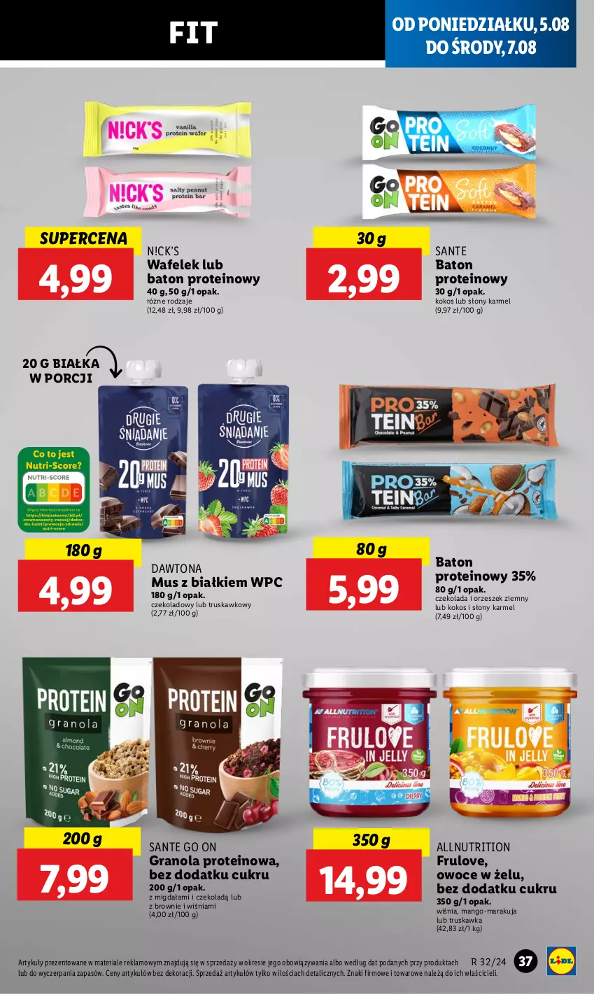 Gazetka promocyjna Lidl - GAZETKA - ważna 05.08 do 07.08.2024 - strona 39 - produkty: Baton, Brownie, Czekolada, Dawtona, Gra, Granola, Kokos, Mango, Mus, Owoce, Por, Sante, Wafelek