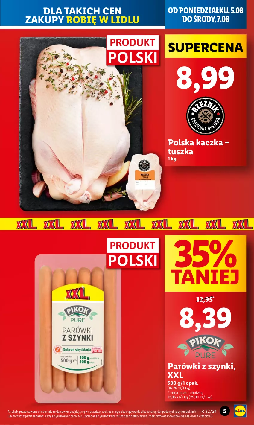 Gazetka promocyjna Lidl - GAZETKA - ważna 05.08 do 07.08.2024 - strona 5 - produkty: Kaczka, Parówki, Parówki z szynki, Tusz