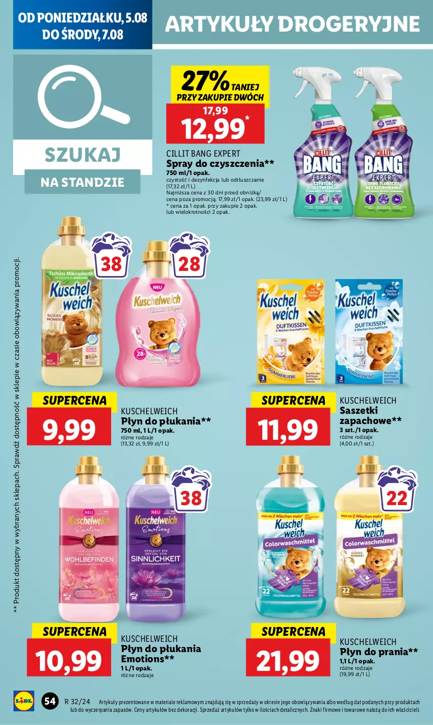 Gazetka promocyjna Lidl - GAZETKA - ważna 05.08 do 07.08.2024 - strona 58 - produkty: Cillit Bang, Dezynfekcja, Płyn do płukania, Płyn do prania, Spray do czyszczenia