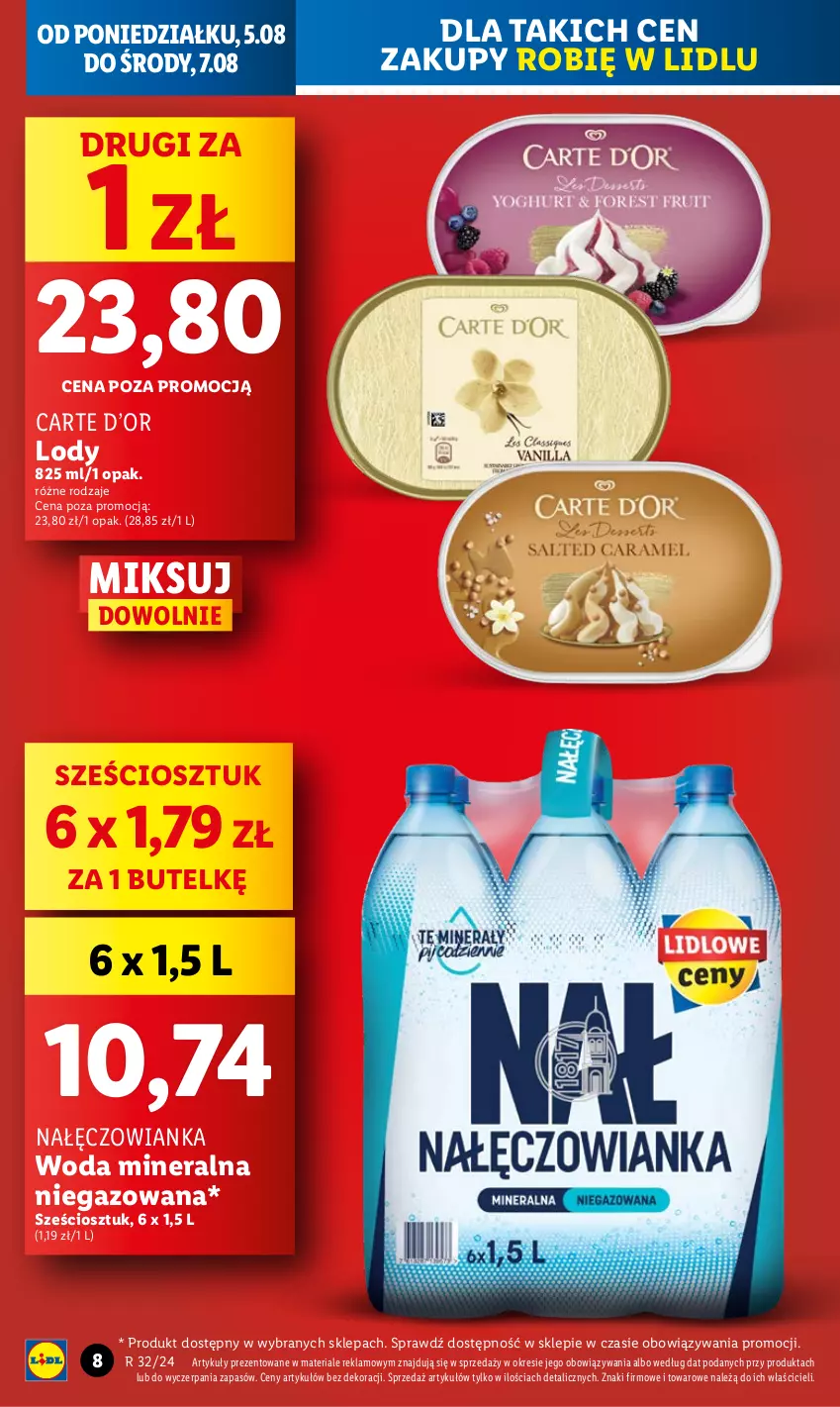 Gazetka promocyjna Lidl - GAZETKA - ważna 05.08 do 07.08.2024 - strona 8 - produkty: Lody, Nałęczowianka, Woda, Woda mineralna