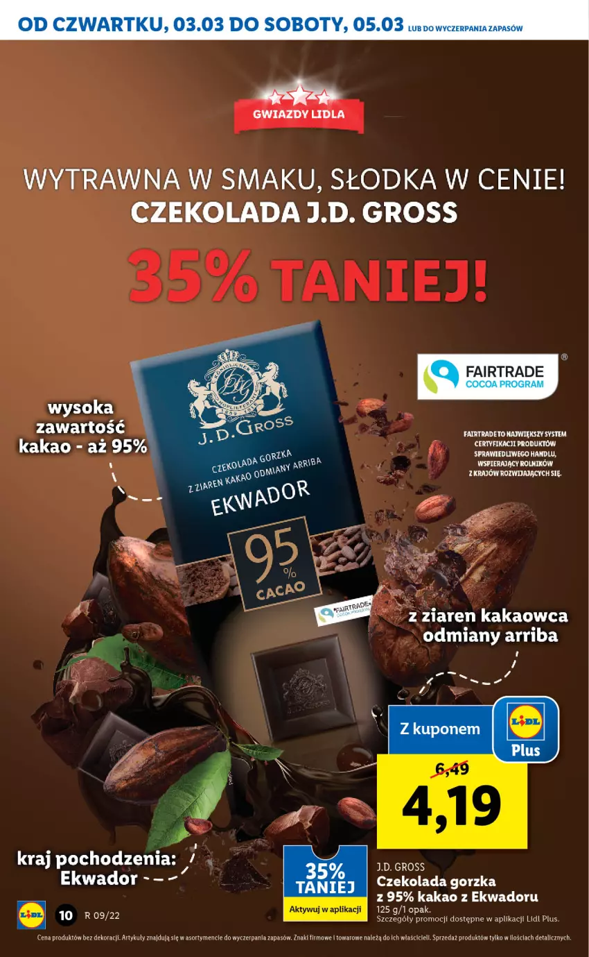 Gazetka promocyjna Lidl - GAZETKA - ważna 03.03 do 05.03.2022 - strona 10 - produkty: Czekolada, Czekolada gorzka, Fa, Kakao, Rolnik, Sok