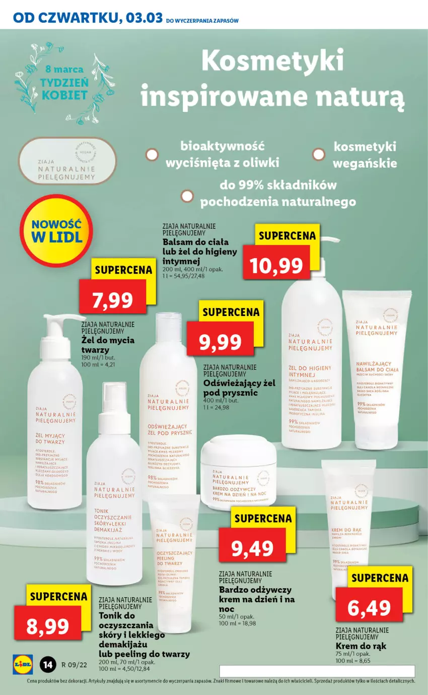 Gazetka promocyjna Lidl - GAZETKA - ważna 03.03 do 05.03.2022 - strona 14 - produkty: Balsam do ciała, Krem do rąk, Krem na dzień, Makijaż, Peeling, Tonik, Ziaja