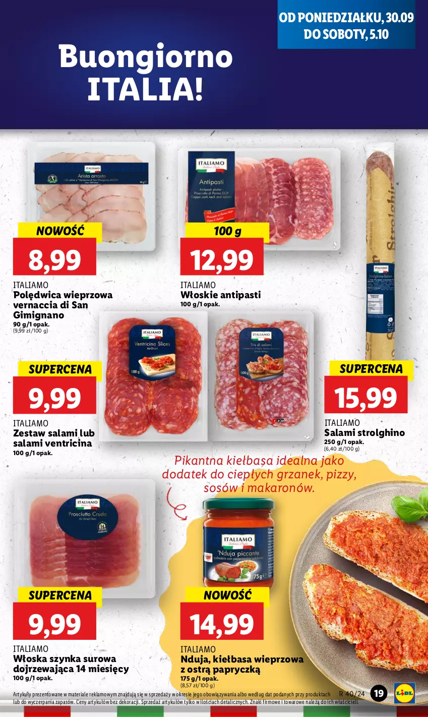 Gazetka promocyjna Lidl - GAZETKA - ważna 30.09 do 02.10.2024 - strona 23 - produkty: Kiełbasa, LG, Makaron, Polędwica, Salami, Sos, Szynka